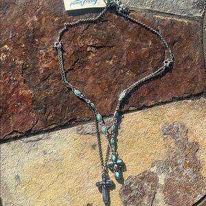 Silver and Turquoise Necklace with Cross Pendant
